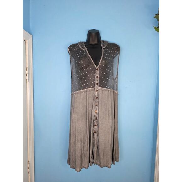 POL Large Gray Washed Sheer Top Button Front Dress/Cover Up - Picture 1 of 3